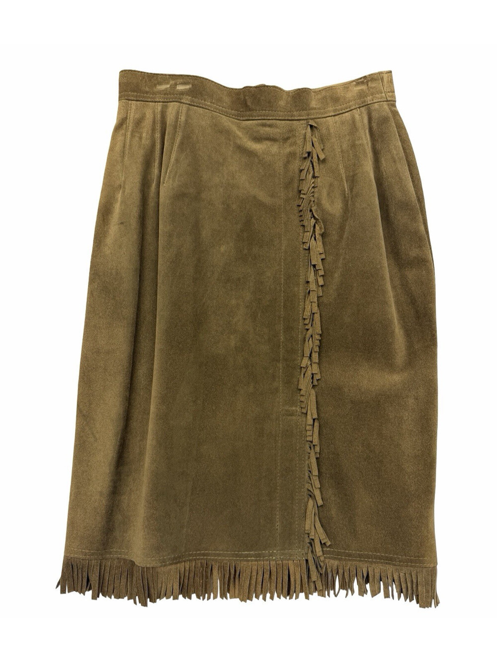 Vintage 90's Maxima Suede Fringe Pencil Skirt Brown Size 8 | XS | 25 W